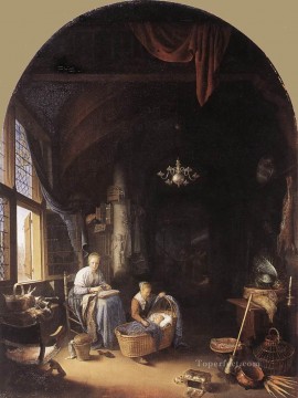  young Painting - Young Mother Golden Age Gerrit Dou